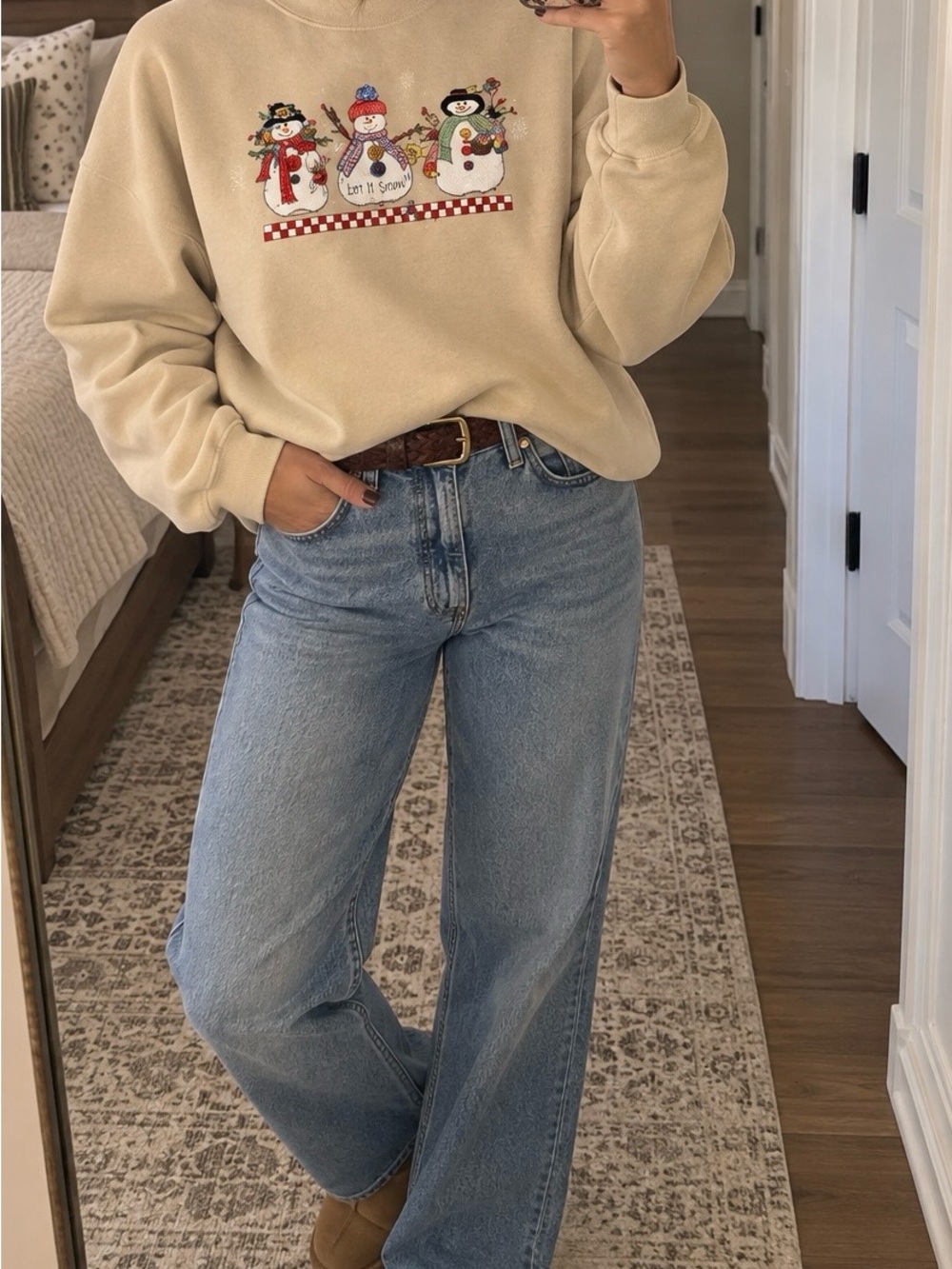 Vintage Hanes Snowman Christmas Sweatshirt XL Cream